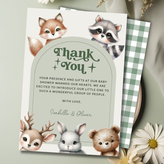 Carte de remerciements du Baby shower des animaux  (Woodland Forest Animals Baby Shower Thank You Card)