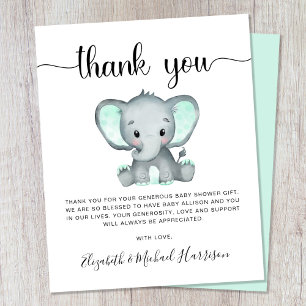 Carte de remerciements du Baby shower des éléphant