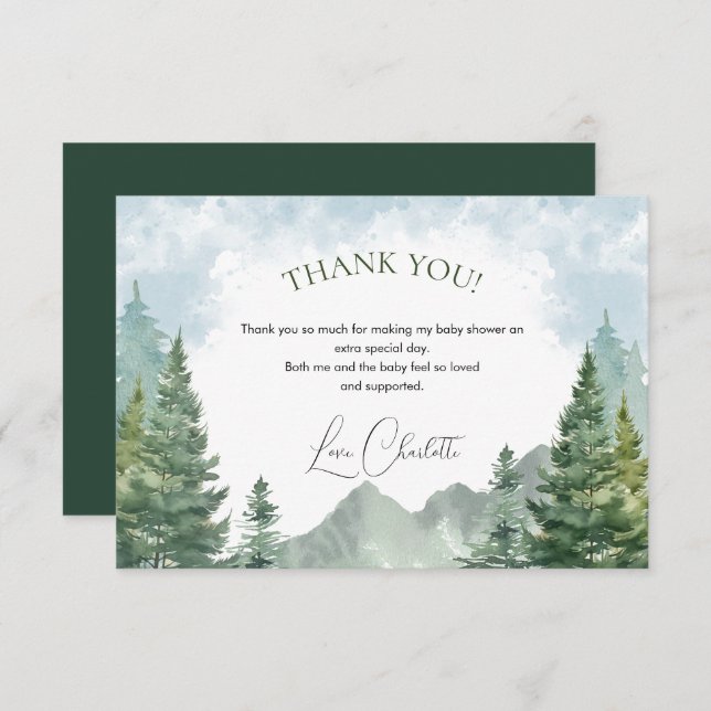 Carte de remerciements du Baby shower forestier d' (Devant / Derrière)