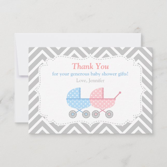 Carte de remerciements du Baby shower Twins Stroll (Devant)