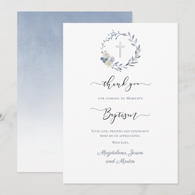 Carte de remerciements du baptême (Devant / Derrière)