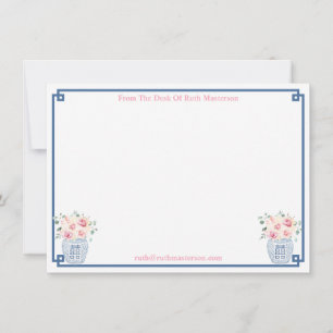 Carte De Remerciements Du Bureau De Preppy Navy Et Blush Rose Party