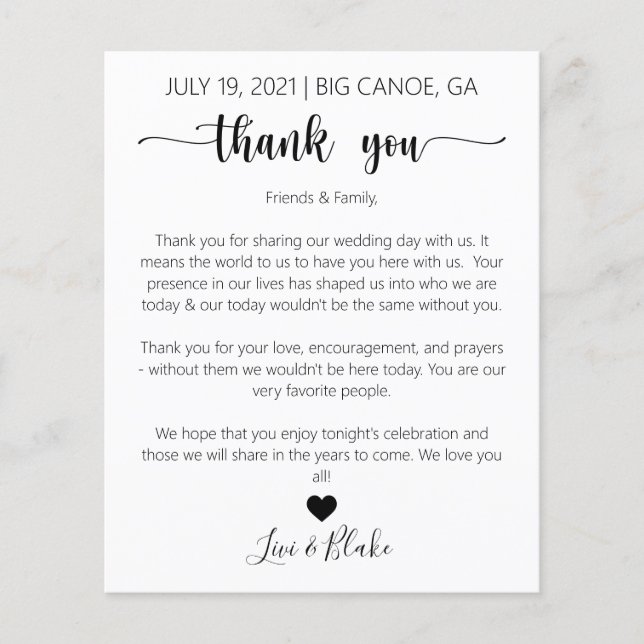 Carte de remerciements du jour de mariage | Note d (Devant)