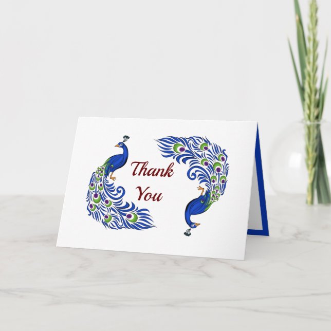 Carte De Remerciements Duo Peacock Folded Wedding Thank You Cards (Devant)