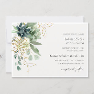 Carte De Remerciements Dusky Blue Green Succulent Foliage Mariage Inviter