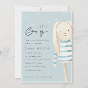 Carte De Remerciements Dusky Blue Grey Bunny Oh Boy Baby shower Invitatio