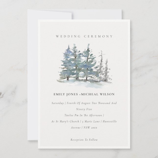 Carte De Remerciements Dusky Green Blue Pine Tree Woods Mariage Inviter (Devant)