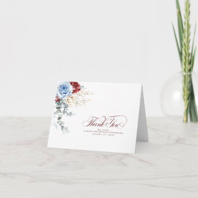 Carte De Remerciements Dusty Blue and Red Flowers Boho Thank You (Devant)