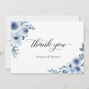 Carte De Remerciements Dusty Blue Bohemian Pastel Floral Mariage Flat