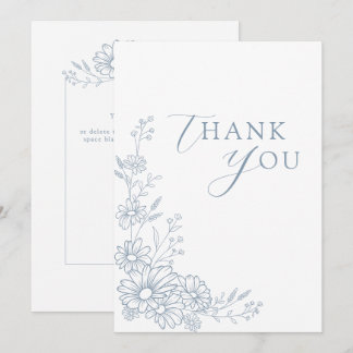 Carte De Remerciements Dusty Blue Botanical Daisy Garden Wedding