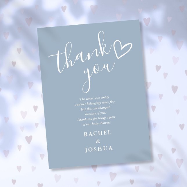 Carte De Remerciements Dusty Blue Boy Baby shower Script Poème Coeur (Dusty Blue Boy Baby Shower Script Heart Poem Thank You Card)