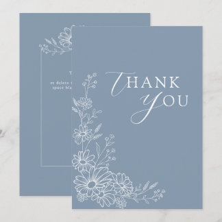 Carte De Remerciements Dusty Blue Chic Botanical Daisy Garden Wedding