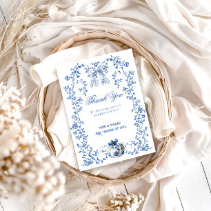 Carte De Remerciements Dusty Blue Citrouille Fall Floral Boy Baby shower