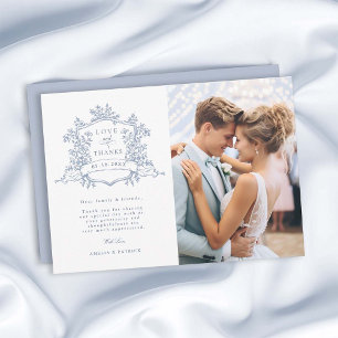Carte De Remerciements Dusty Blue Classic Floral Crest Photo Mariage