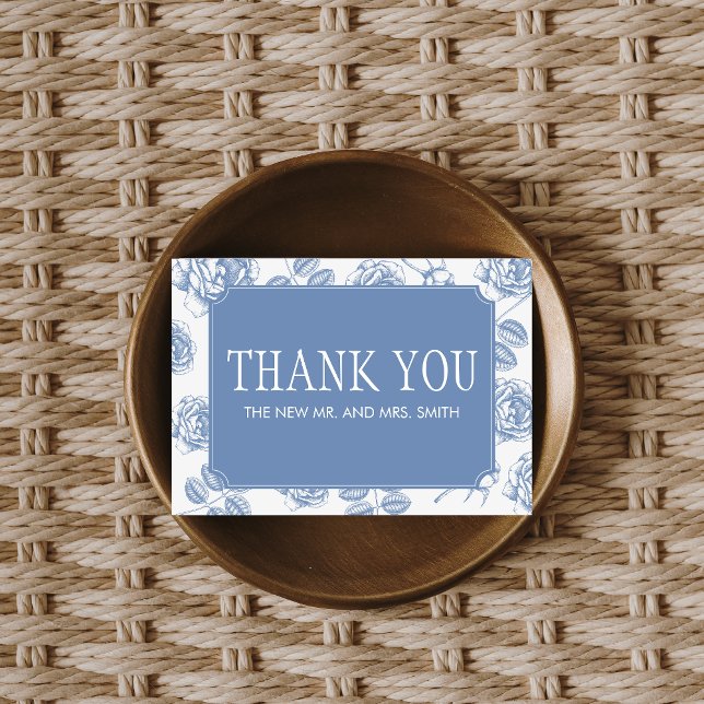 Carte De Remerciements Dusty Blue Elegant Chinoiserie Mariage (Dusty Blue Vintage Elegant Wedding Thank you Card)