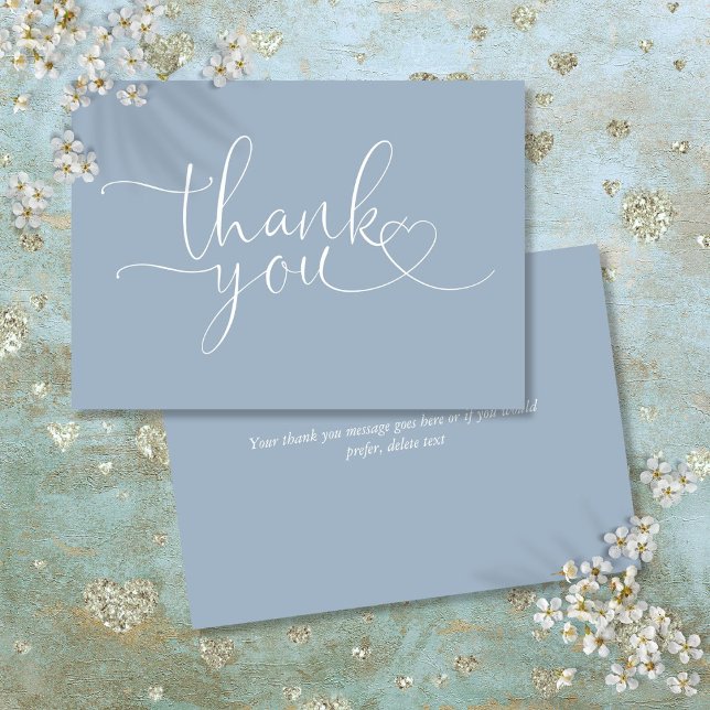 Carte De Remerciements Dusty Blue Élégant Cœur Script (Dusty Blue Elegant Heart Script Thank You Card)