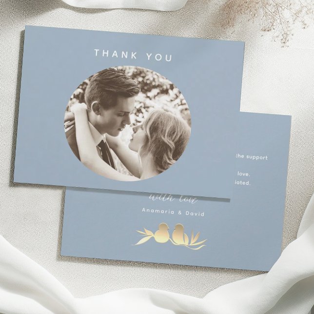 Carte De Remerciements Dusty Blue Elegant Photo Wedding (Créateur téléchargé)