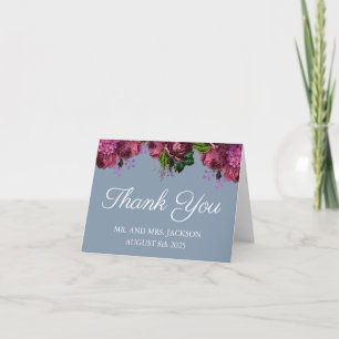 Carte De Remerciements Dusty Blue et Cranberry Burgundy Mariage