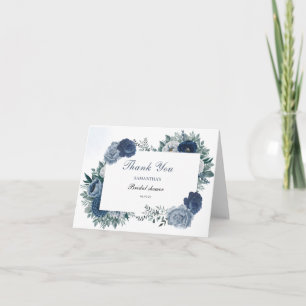 Carte De Remerciements Dusty Blue et marine Floral Bridal Shower