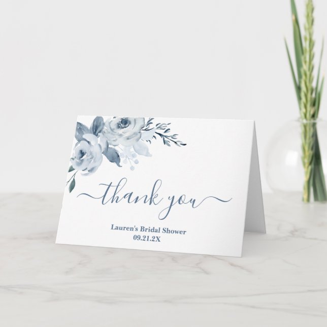 Carte De Remerciements Dusty Blue Floral baby shower de mariage (Devant)