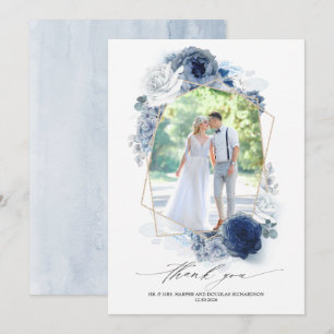 Carte De Remerciements Dusty Blue Floral Mariage photo