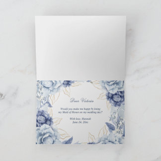 Carte De Remerciements Dusty Blue Floral, seras-tu la demoiselle d'honneu