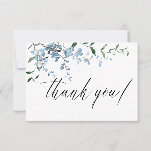 Carte De Remerciements Dusty Blue Floral Wisteria Mariage d'aquarelle (Devant)