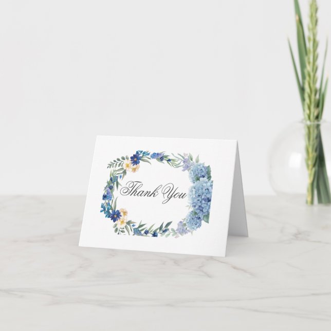 Carte De Remerciements Dusty Blue Floral Wreath Mariage de verdure (Devant)