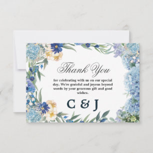 Carte De Remerciements Dusty Blue Floral Wreath Mariage de verdure
