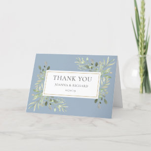 Carte De Remerciements Dusty Blue Greenery Floral Photo Mariage
