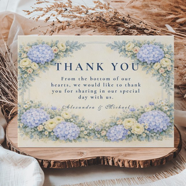 Carte De Remerciements Dusty Blue Hydrangea Garden Wedding (Créateur téléchargé)
