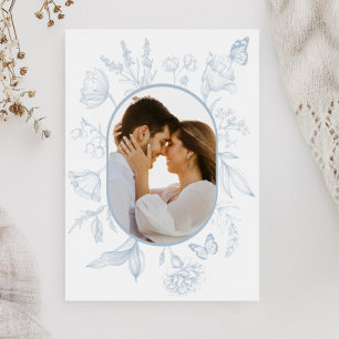 Carte De Remerciements Dusty Blue Line Art Floral Butterfly Photo