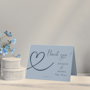 Carte De Remerciements Dusty Blue Minimaliste Cœur  Baby Shower
