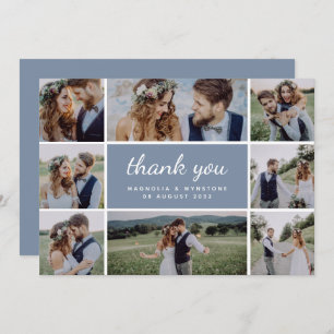 Carte De Remerciements Dusty Blue Modern Photo Collage Mariage
