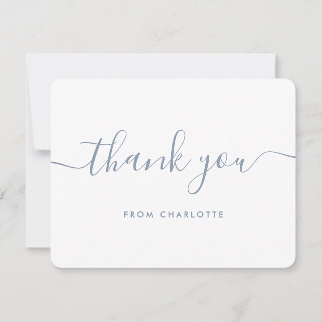 Carte De Remerciements Dusty Blue Modern Script Birthday Wedding Shower (Devant)