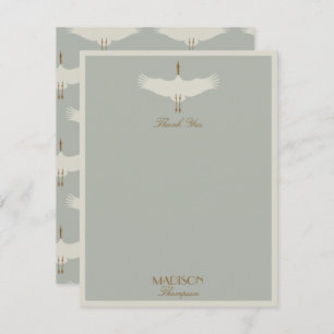 Carte De Remerciements Dusty Blue Neutral Birds Swans Art Déco Monogramme