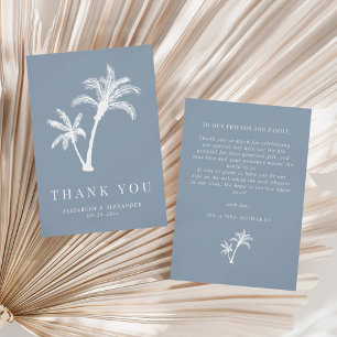 Carte De Remerciements Dusty Blue Palm Tree Plage tropicale Mariage