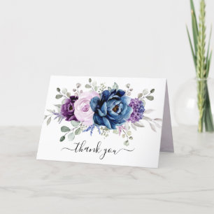 Carte De Remerciements Dusty Blue Purple Navy Lilac Blooms Fête des marié