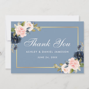 Carte De Remerciements Dusty Blue Rose Blush Floral Mariage or