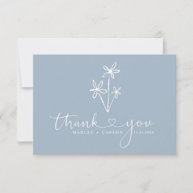Carte De Remerciements Dusty Blue Script Heart Boho Wedding (Devant)