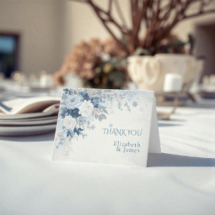 Carte De Remerciements Dusty Blue Silver Rose hiver Floral Mariage