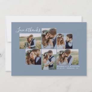 Carte De Remerciements Dusty Blue Simple Photo Collage Mariage