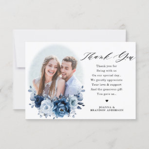 Carte De Remerciements Dusty Blue Slate Navy Floral Botanal Mariage