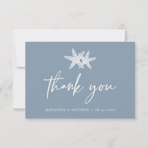 Carte De Remerciements Dusty Blue Starfish Design Script Plage Mariage