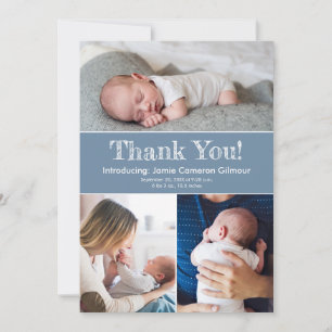 Carte De Remerciements Dusty Blue Trois Photos Baby Boy Douche