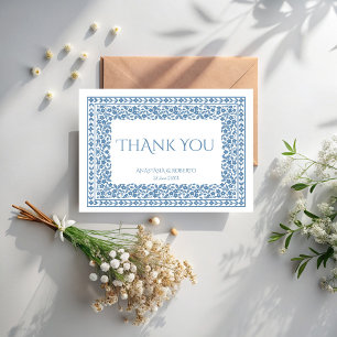 Carte De Remerciements Dusty blue vintage floral border boho 