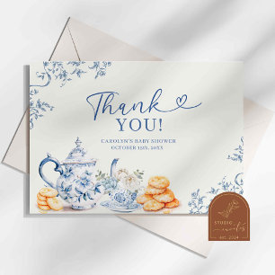 Carte De Remerciements Dusty Bue Chinoiserie Baby shower Tea Party