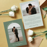 Carte De Remerciements Dusty Green Arch Mariage Photo Love & Thanks<br><div class="desc">Beau et élégant carte de remerciements photo à envoyer à vos invités mariages en vert. Carte de remerciements mariage double face avec deux photos, une dans un cadre en arc avec LOVE & THANKS écrit dans une courbe. Carte de remerciements mariage vert avec vos noms dans un script moderne de...</div>