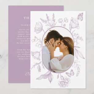 Carte De Remerciements Dusty Lavender Line Art Floral Butterfly Photo
