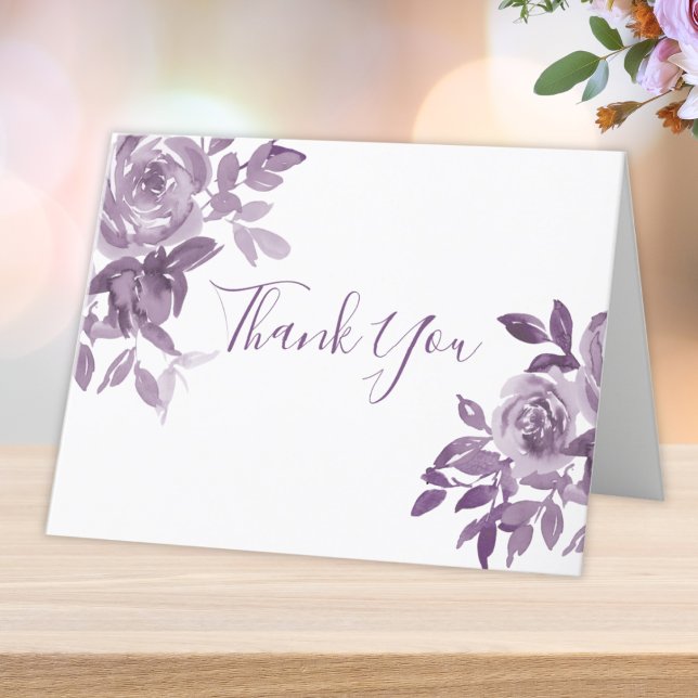 Carte De Remerciements Dusty Mauve Floral Rose Mariage de feuillage (Créateur téléchargé)